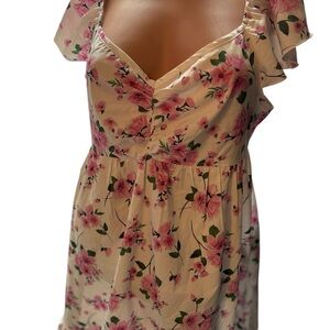 Cream Floral V-Neck Easter Sundress with Pink Blossoms